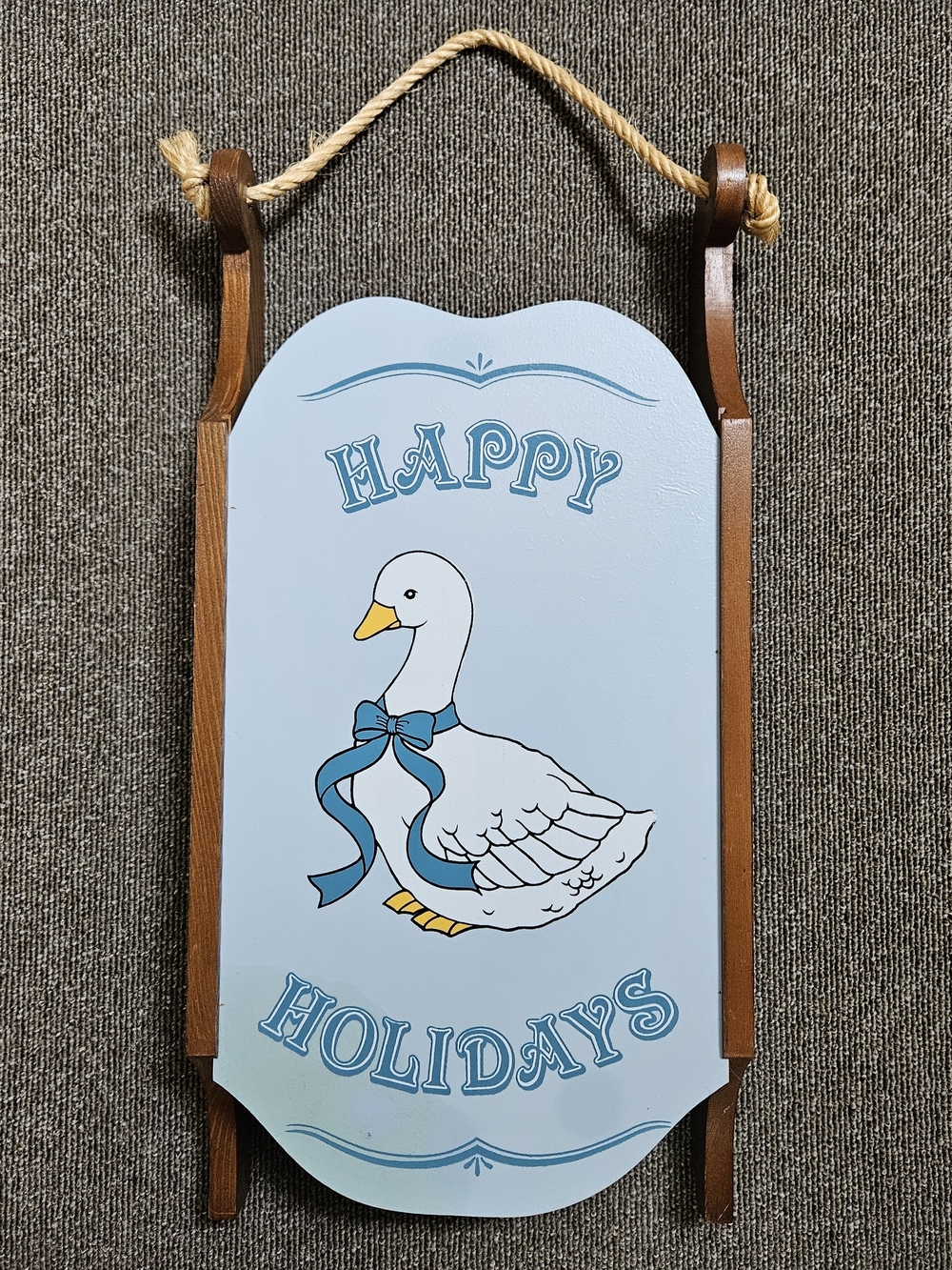 Happy Holidays Sled~Reversible Knickknack Shelf~Goose With Bow.